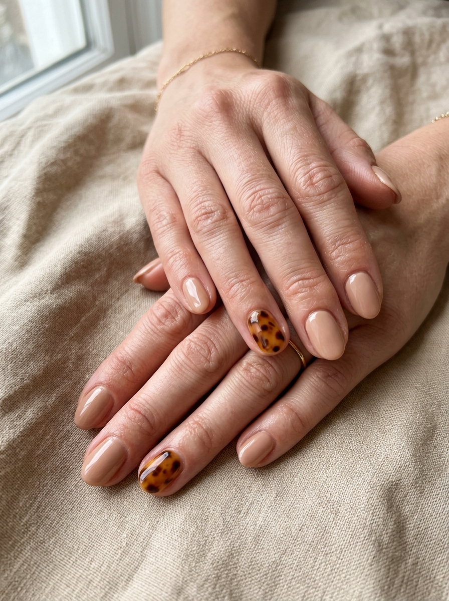 Minimal Tortoiseshell Accent Nails